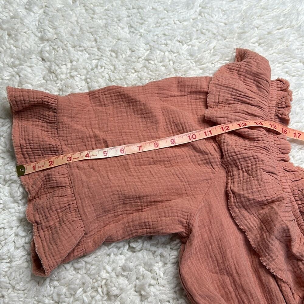 Free The Roses Ruffle Detail Romper Rust Size L Drawstring Waist V Neck Muslin - Picture 9 of 13
